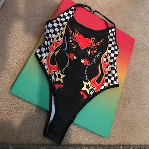 💥 rider babe 💥 flame checkered one piece 🔥